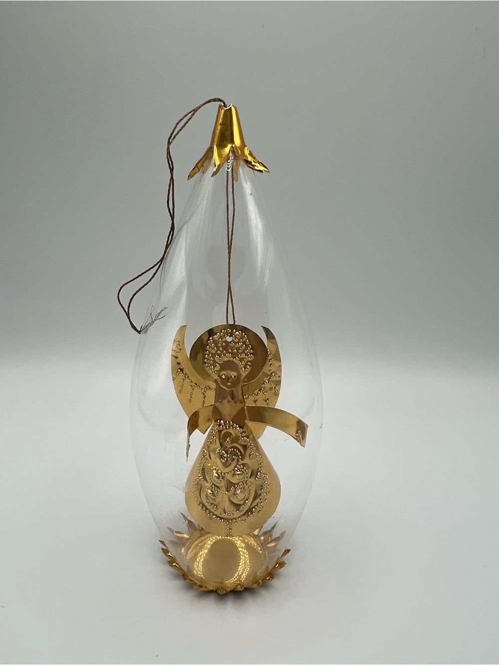 Vtg Resl Lenz Gold Punched Foil Angel Glass Spinner Christmas Ornament W Germany